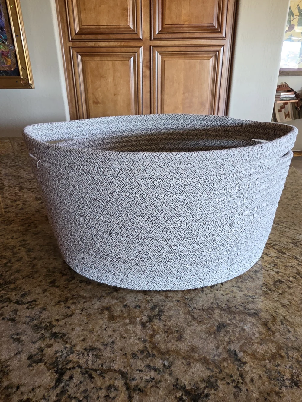 Neutral Cream + Brown Woven Rope Storage Basket Handles for Easy Carrying EUC